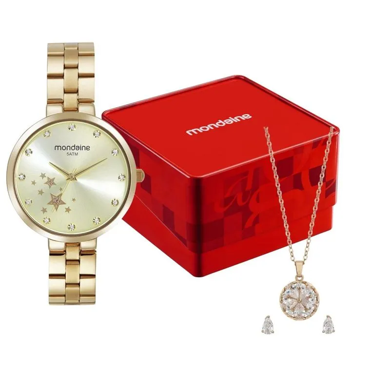 Relogio De Pulso Feminino+Acessório 32671lpmvde1k3 - Mondaine Dourado