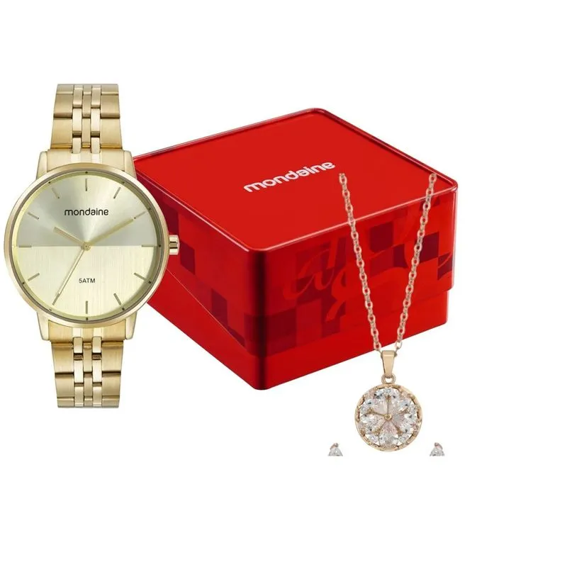 Relogio De Pulso Feminino+Acessório 32683lpmvde1k3 - Mondaine Dourado