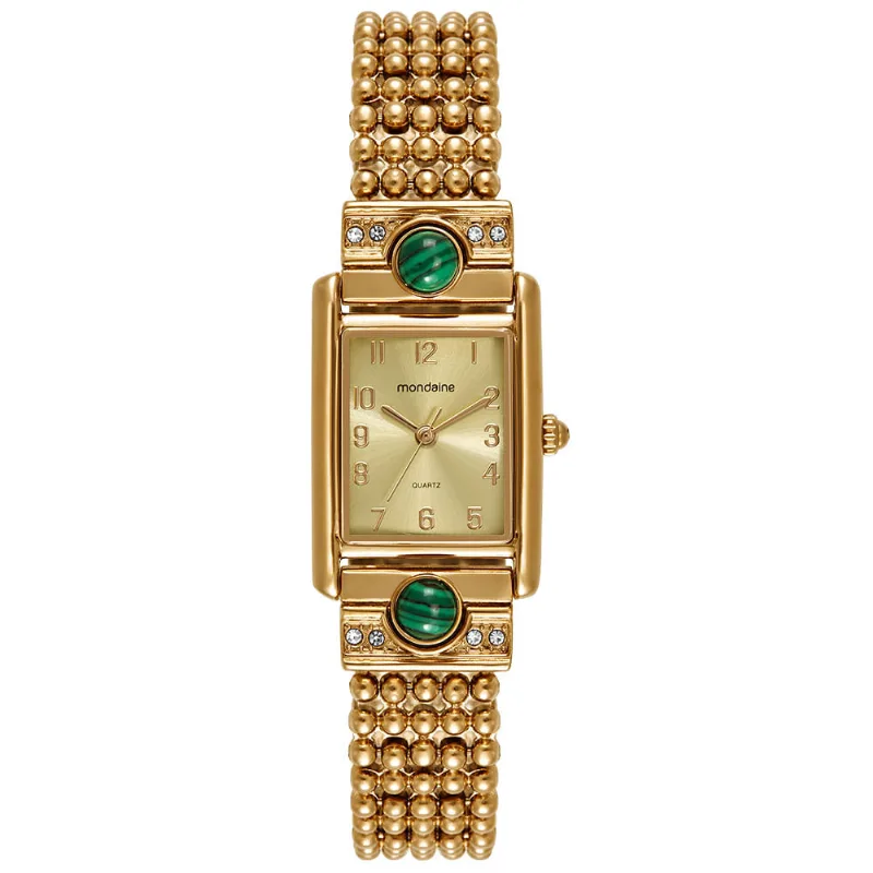Relógio Feminino Mondaine Dourado Metal Quadrado 21mm Luxo