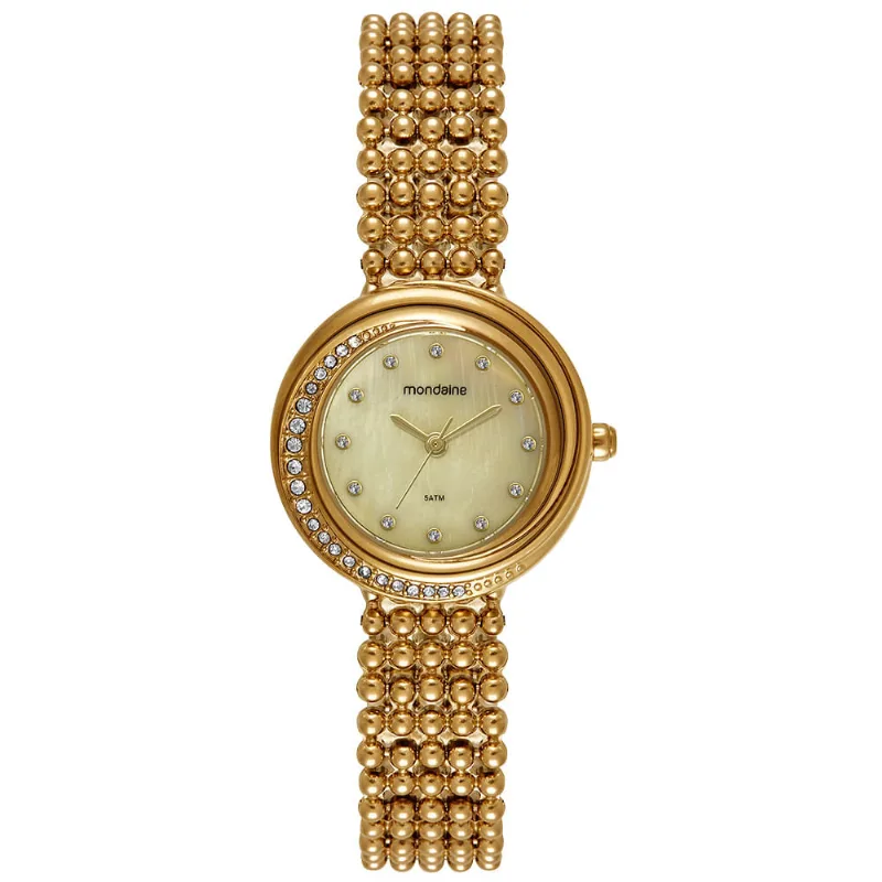 Relógio Feminino Dourado Detalhe Cristais