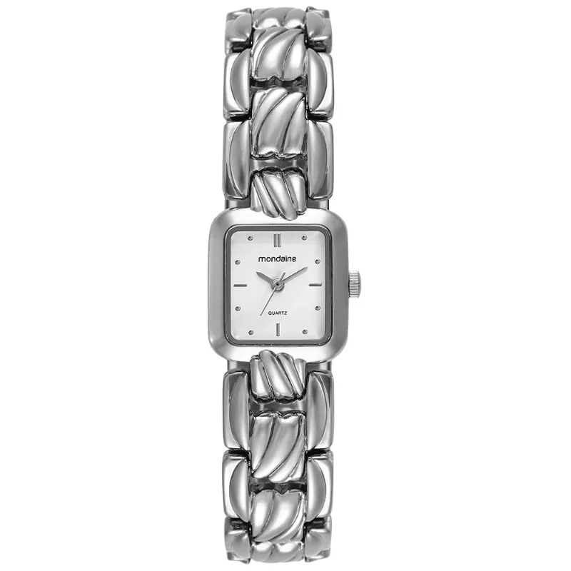 Relógio Feminino Prata Metal Quadrado 20mm Mostrador Branco