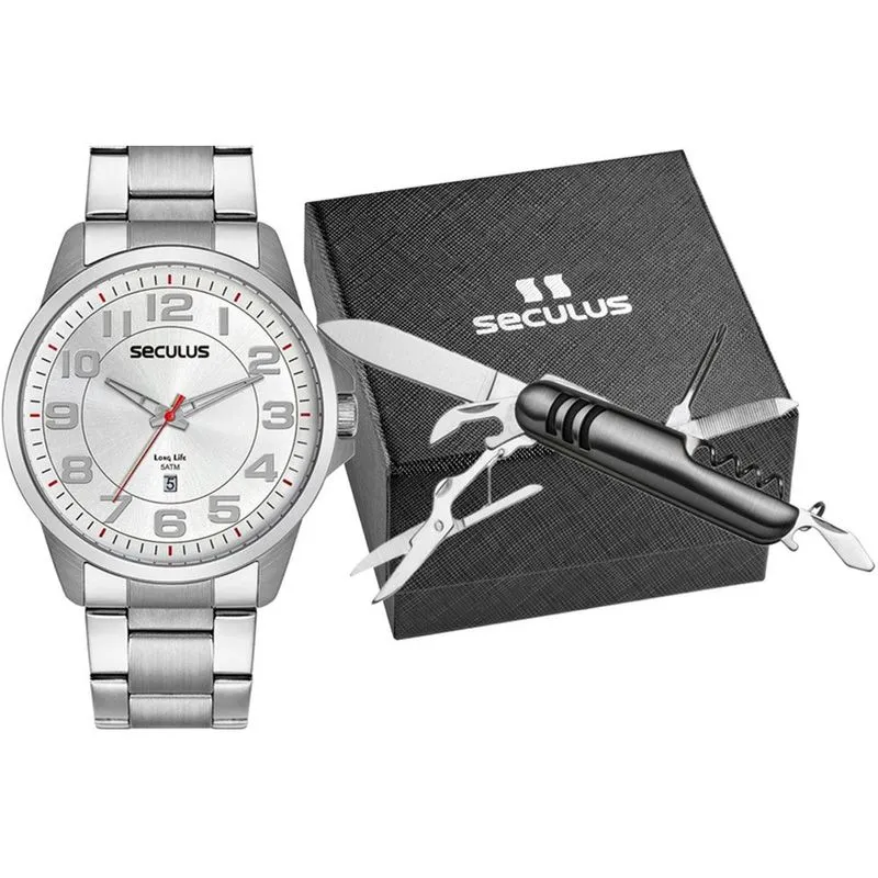 Kit Relógio Masculino Seculus 44216g0svna2k1 Prata