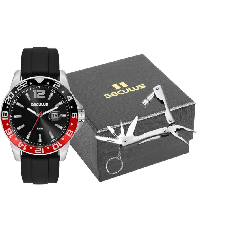 Kit Relógio Masculino Preto Pulseira de Silicone com Alicate