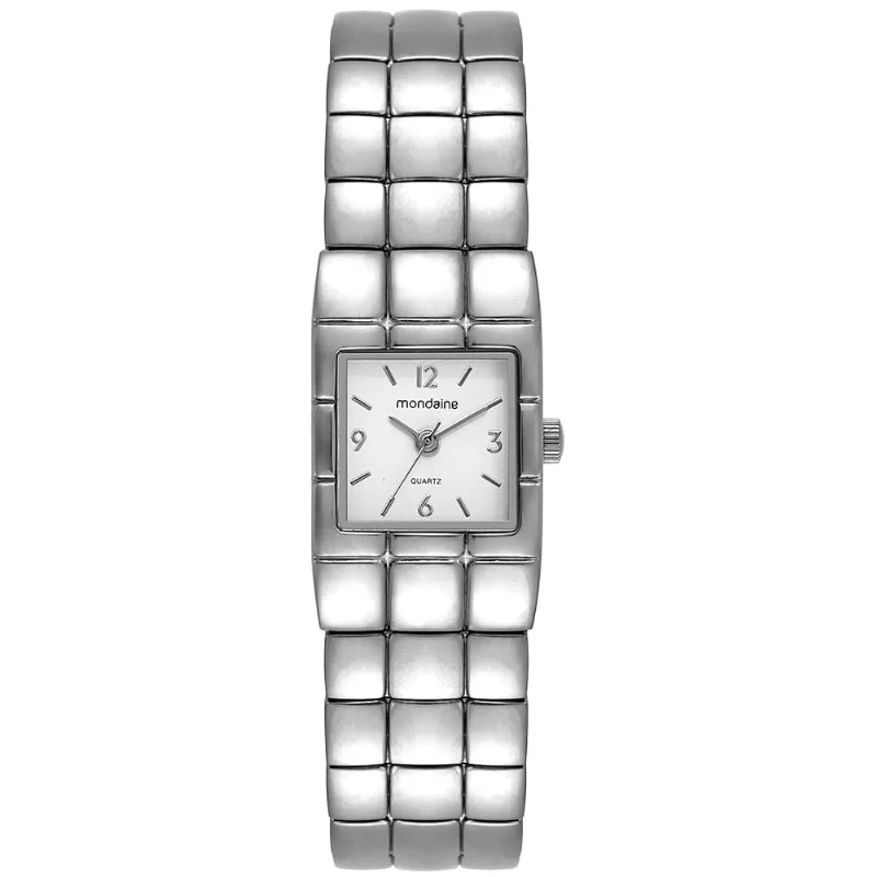 Relógio Feminino Prata Metal Quadrado 20mm Index e Números