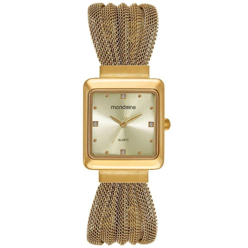 Relógio Feminino Mondaine Index Analógico Aço Inox Dourado com Fundo de Pressão 26CM
