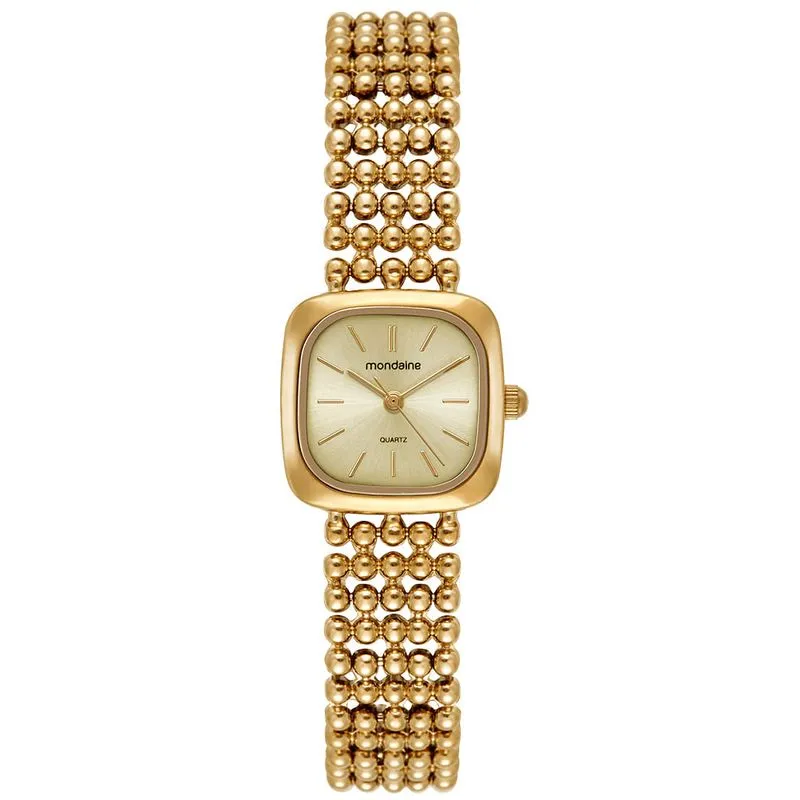 Relógio Feminino Dourado Metal Quadrado Champagne