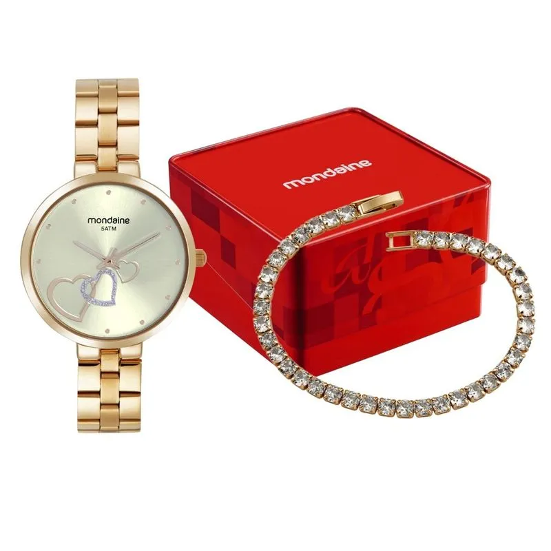 Relogio De Pulso Feminino+Acessório 32712lpmkde1k2 - Mondaine Dourado