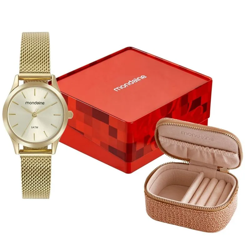 Relogio De Pulso Feminino+Acessório 32729lpmkde1k3 - Mondaine Dourado