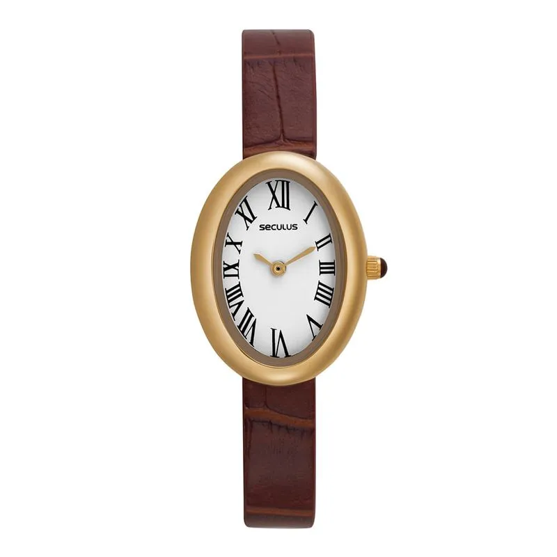 Relógio Feminino Aço Prata 25mm Couro Sintético Romanos