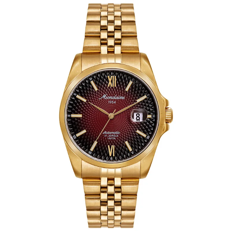 Relógio Automático Masculino Calendário Vermelho Dourado