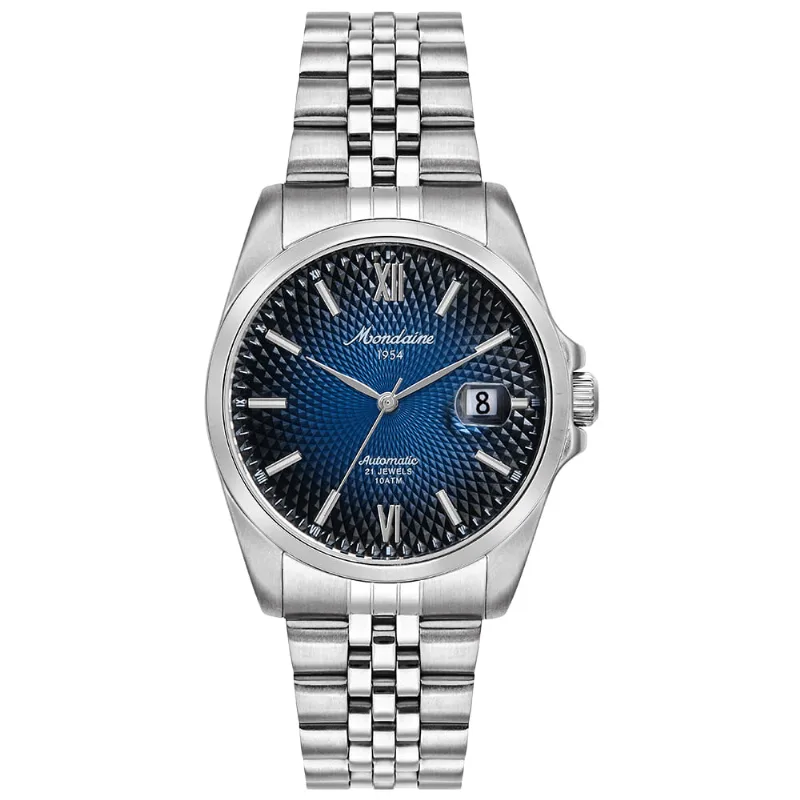 Relógio Automático Masculino Calendário Azul Aço