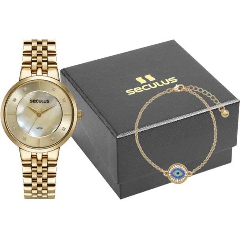 Kit Relógio Seculus Feminino 77248lpsvds1k1 Dourado