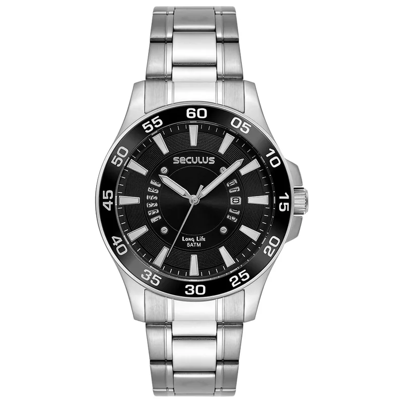Relógio Masculino Analógico Seculus Prata/Preto 23729G0SVNA1