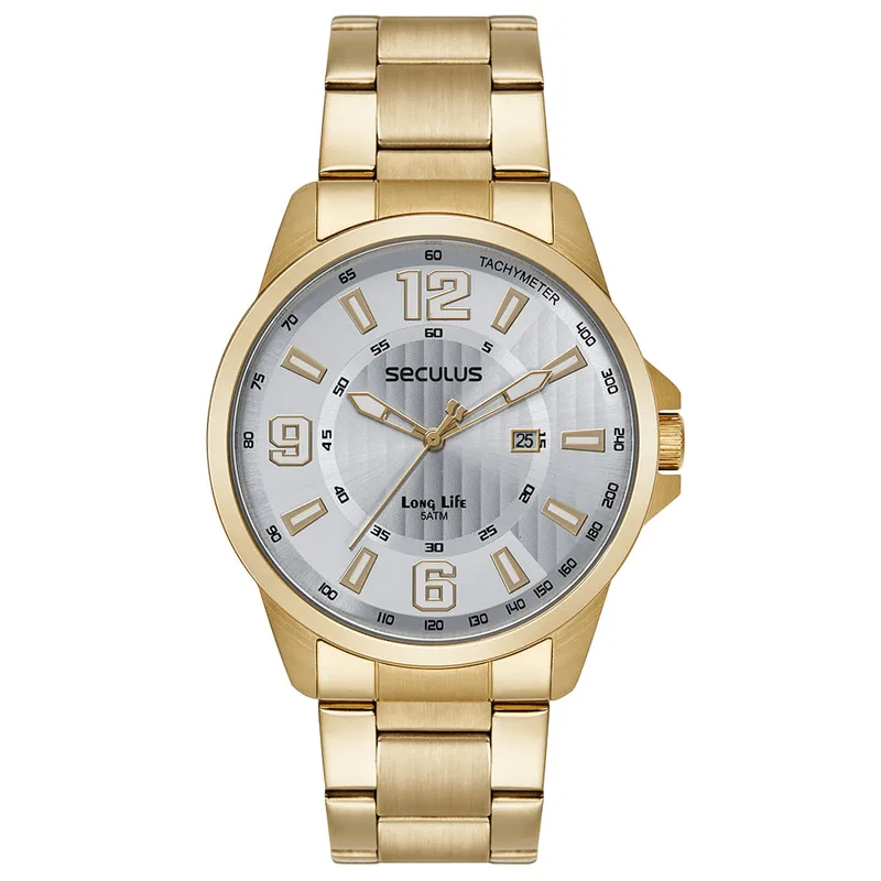 Relógio Masculino Analógico Seculus Long Life Dourado/Prateado 44219GPSVDA4