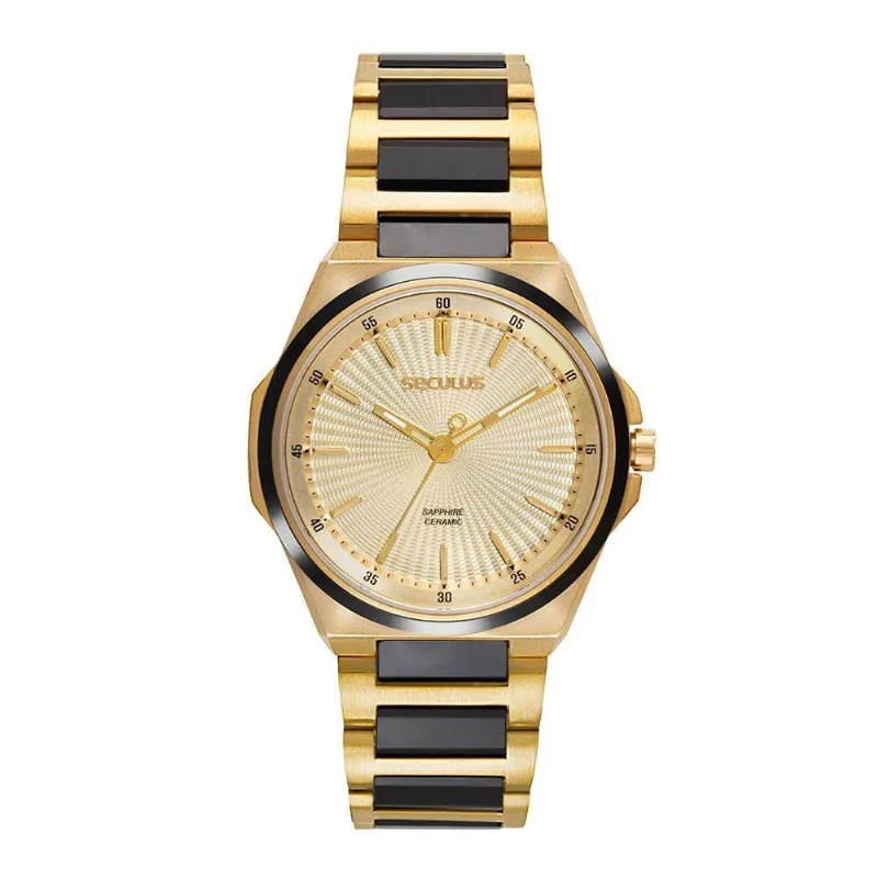 Relógio Masculino Kyoto Slim Analógico Em Metal Com Vidro De Safira Dourado Séculus