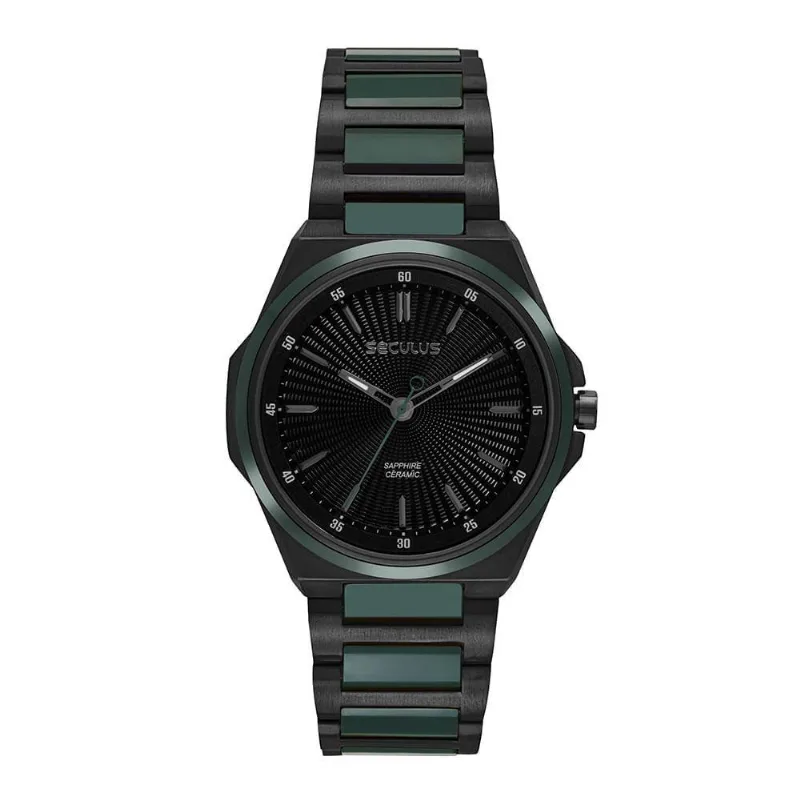 Relógio Masculino Kyoto Slim Analógico Aço Inox Cerâmica Verde Séculus
