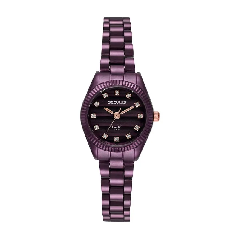 Relógio Feminino Analógico Roxo Caixa Mini com Pedras
