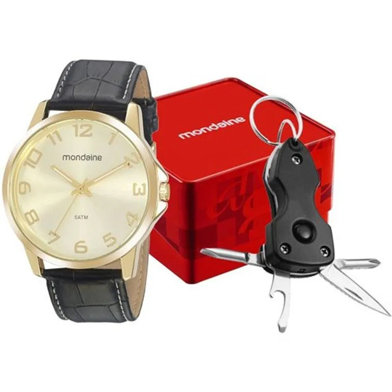 Kit Relógio Masculino Mondaine Preto 99517GPMVDH1K2