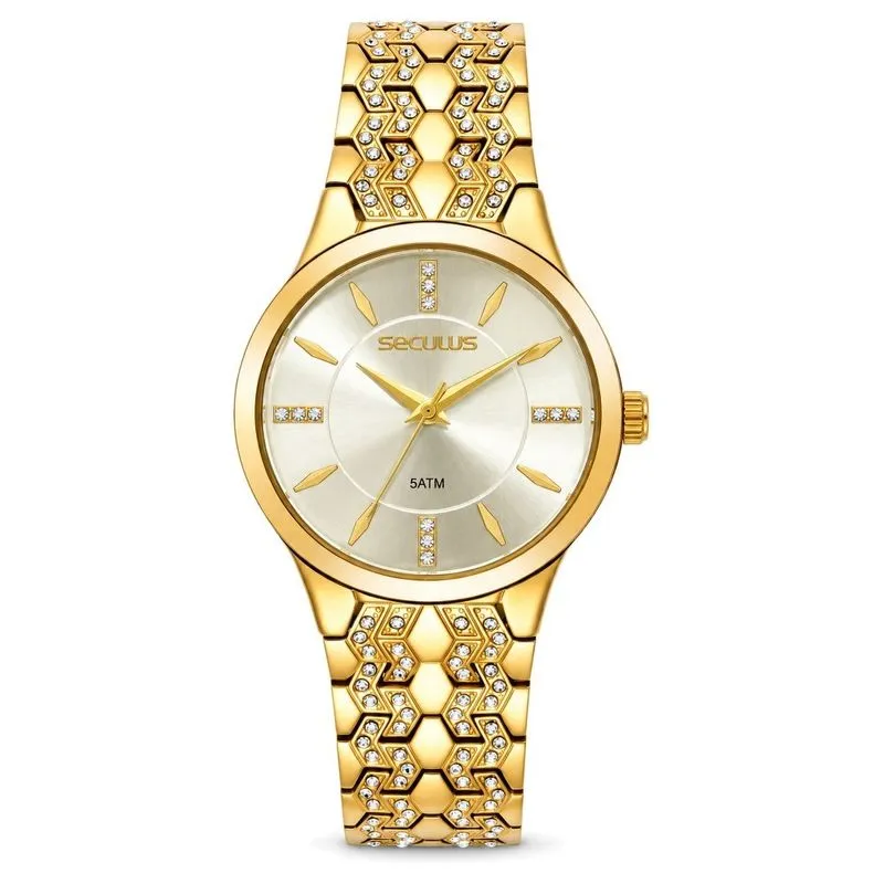 Relógio Feminino Seculus Analógico Dourado Detalhes Em Cristais 23755LPSVDS1 (MP)