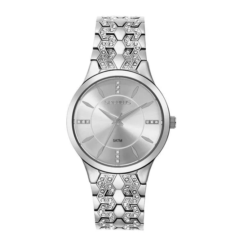 Relógio Feminino Analógico Prata com Pulseira em Aço Inox Séculus