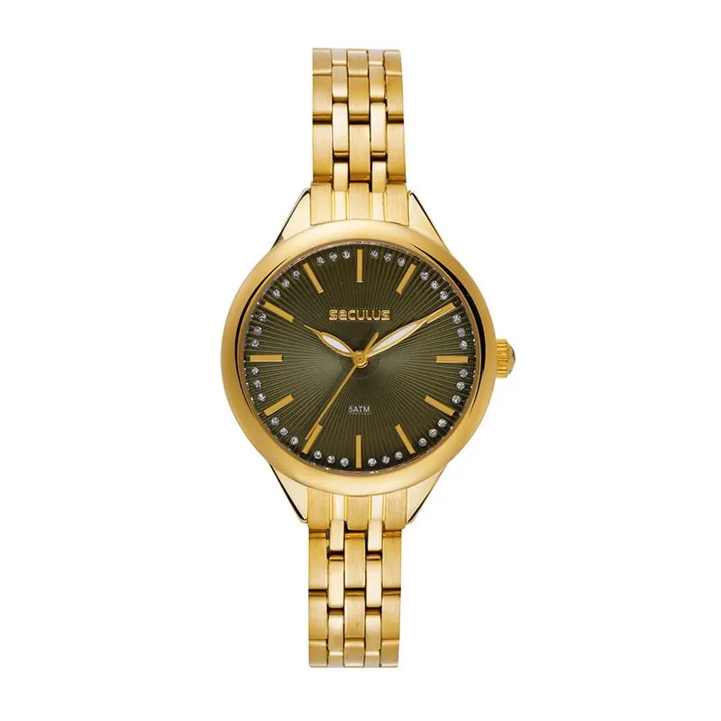 Relógio Feminino Analógico Dourado Mostrador Verde