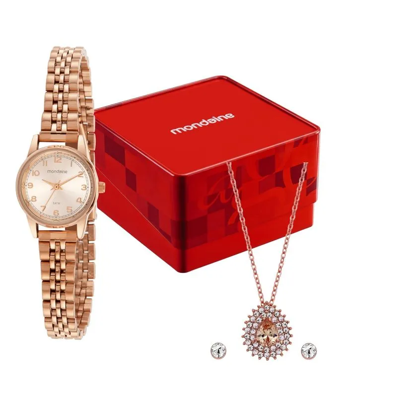 Kit Relógio Feminino Aço Analogico com Colar Kit Relógio Feminino Mondaine Aço Analogico com Colar