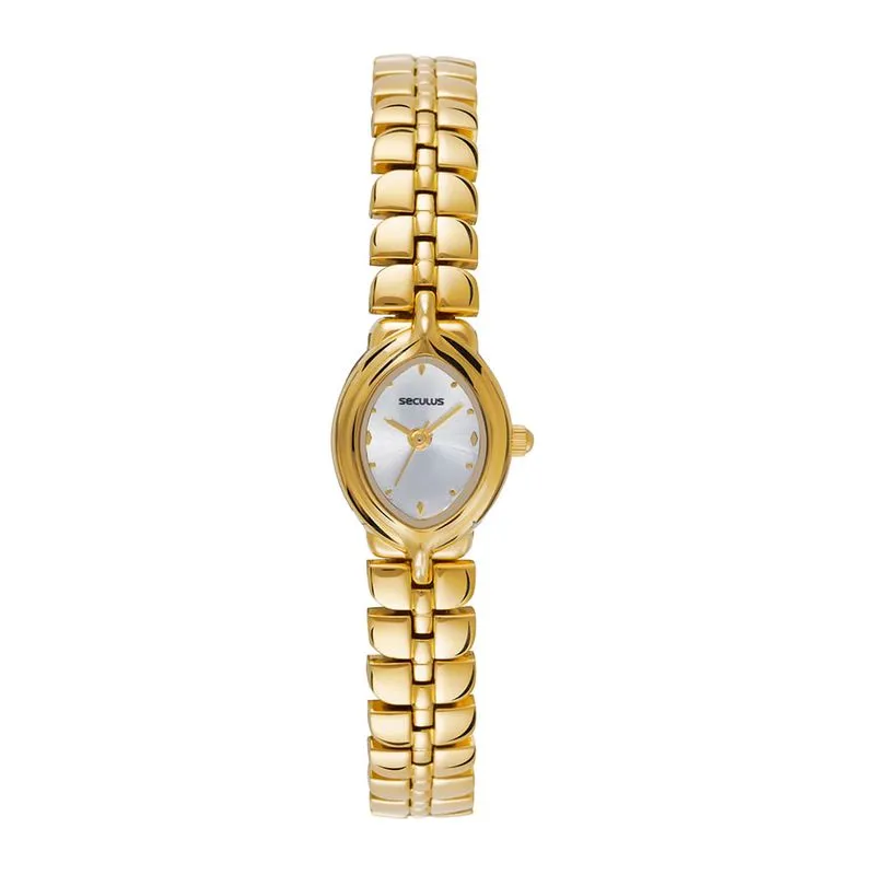 Relógio Feminino Oval Analógico Dourado Delicado