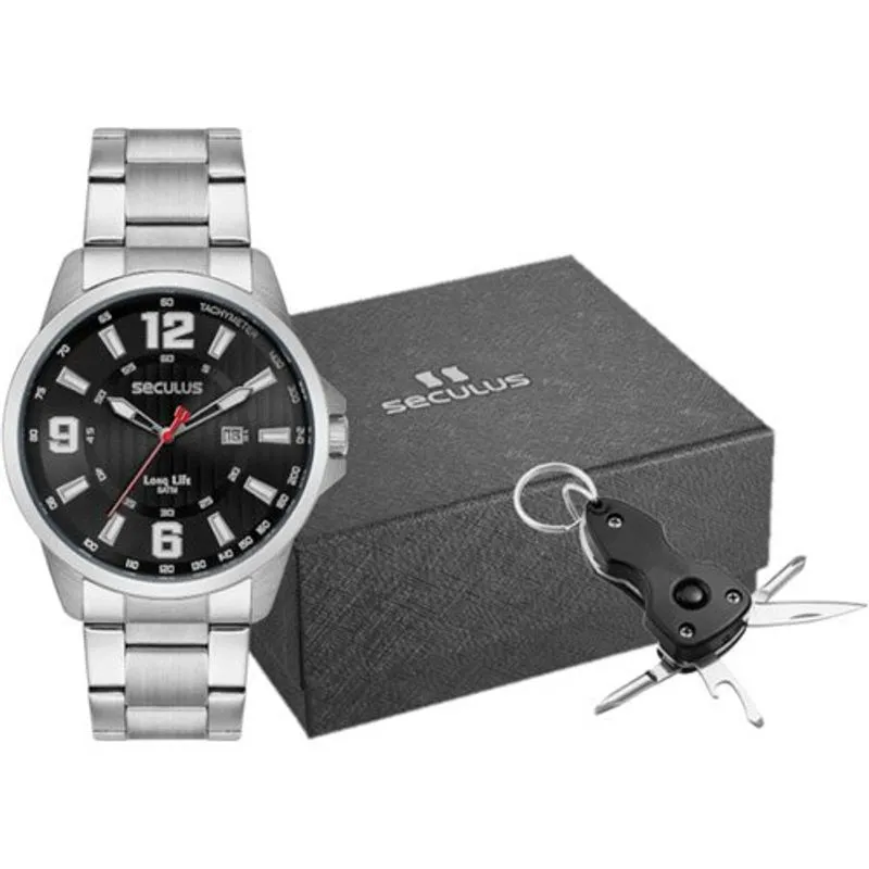 Kit Relógio Masculino Seculus Prata 44219G0SVNA3K2