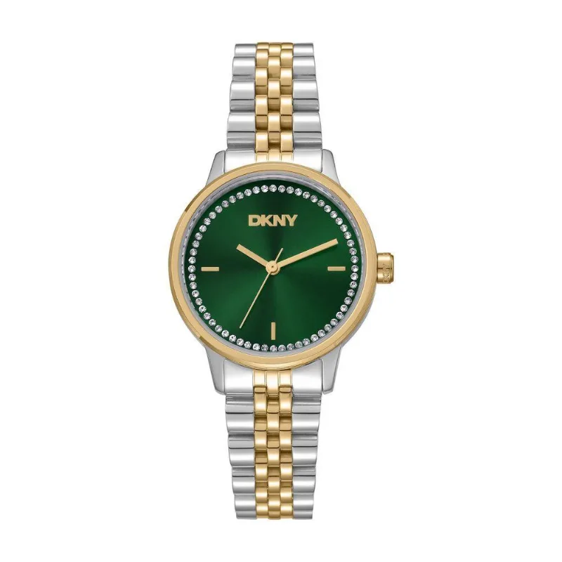 Relógio Feminino Soho Bicolor Analógico Aço Inox Verde Donna Karan 30MM
