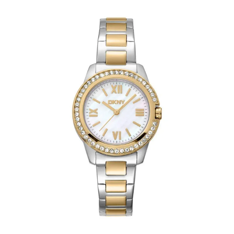 Relógio Feminino Dkny City Link Analógico Aço Inox Bicolor Madrepérola Donna Karan