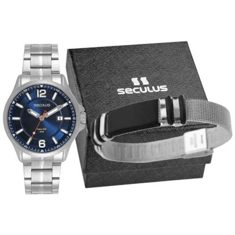 Kit Relógio Masculino Seculus Prata 77358G0SKNA1