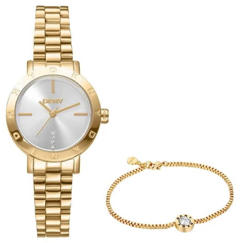 Relógio Dkny Feminino Dourado + Semijóia