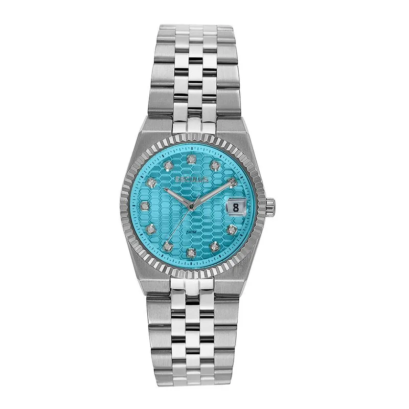 Relógio Feminino Analógico Bisel Facetado Azul