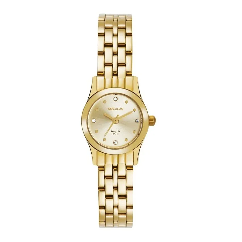 Relógio Seculus Feminino Clássico Aço Dourado