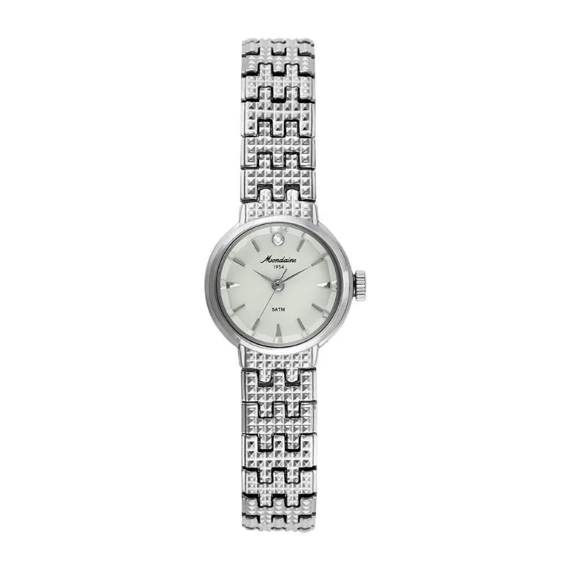Relógio Feminino Vintage Cristais Prata Analógico com Pulseira de Metal Mondaine