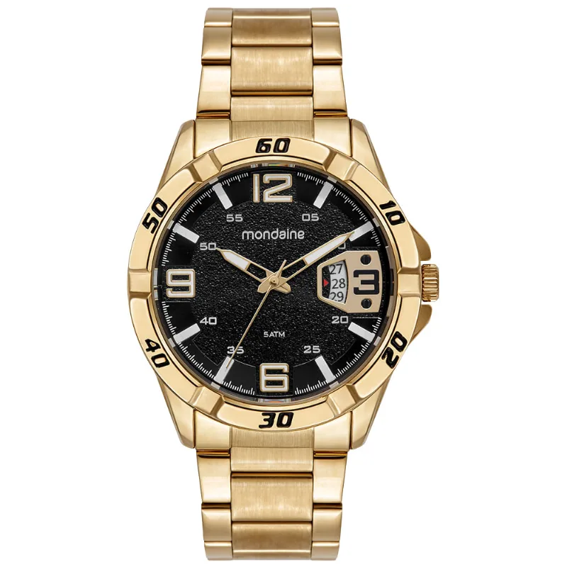 Relógio Masculino Analógico Preto e Dourado com Calendário