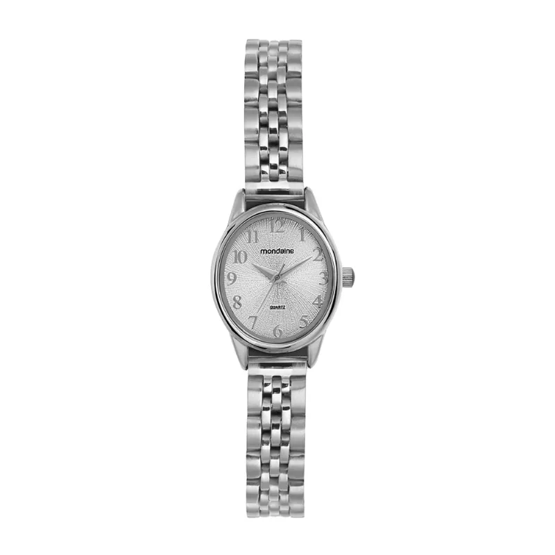 Relógio Feminino Oval Prata Textura Metálica