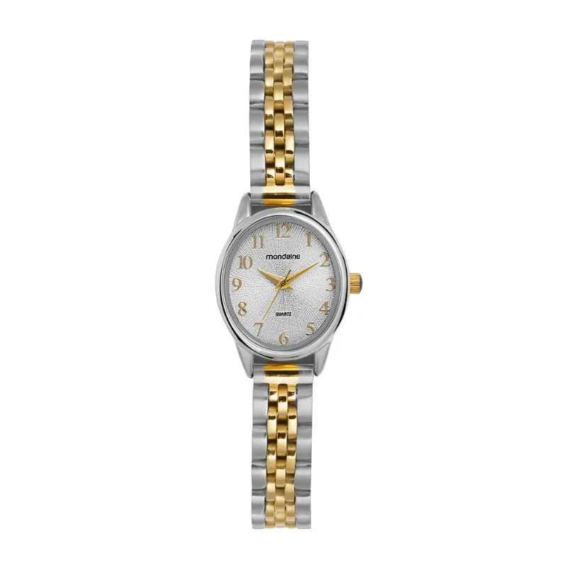 Relógio Feminino Oval Bicolor Textura Metálica