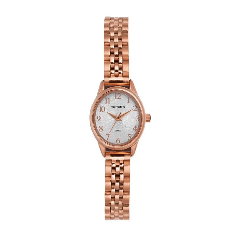 Relógio Feminino Oval Rosé Textura Metálica