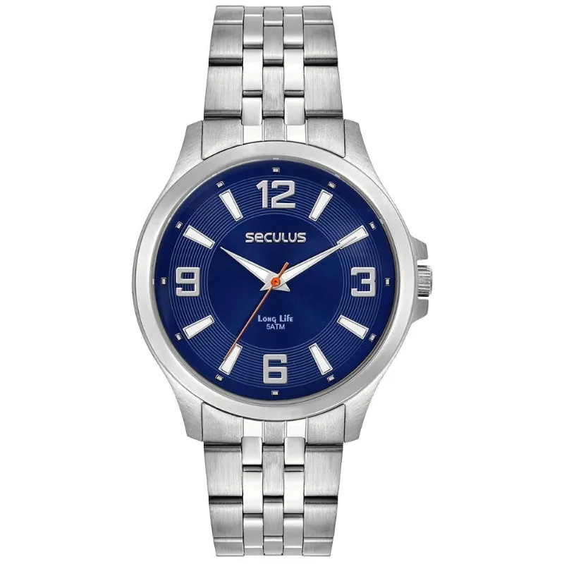 Relógio Masculino Analógico Azul Esportivo Aço Inox Fecho Dobrável Azul Séculus 40MM