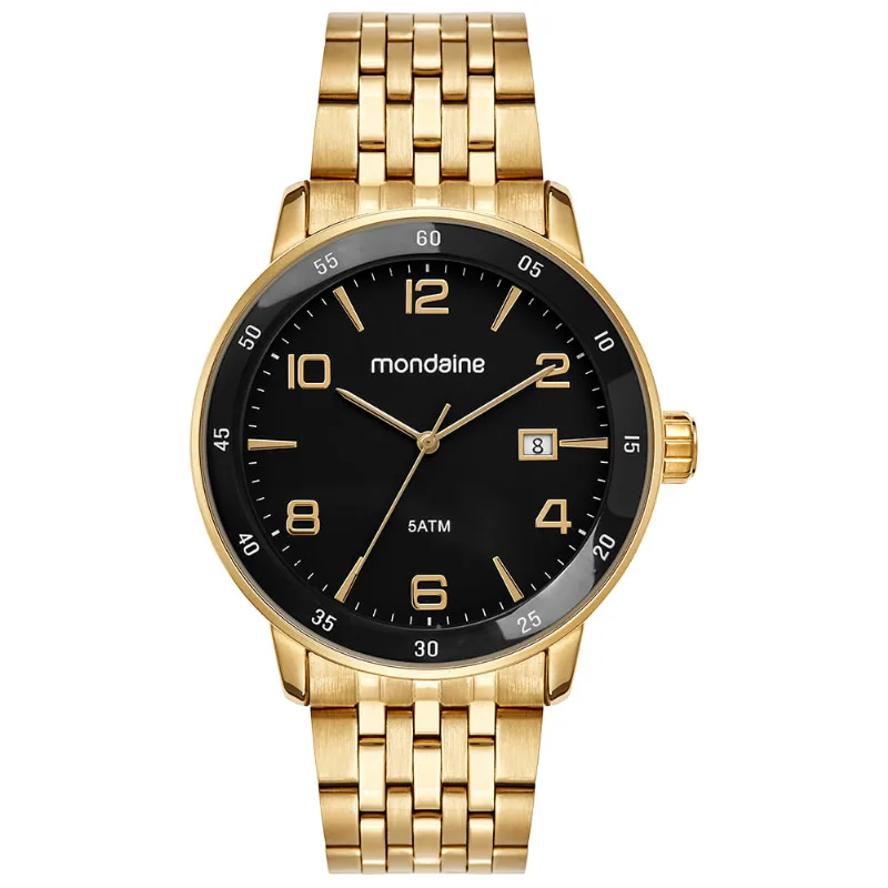 Relógio Masculino Analógico Dourado Calendário e Visor Amplo Relógio Masculino Analógico Dourado com Calendário e Visor Amplo