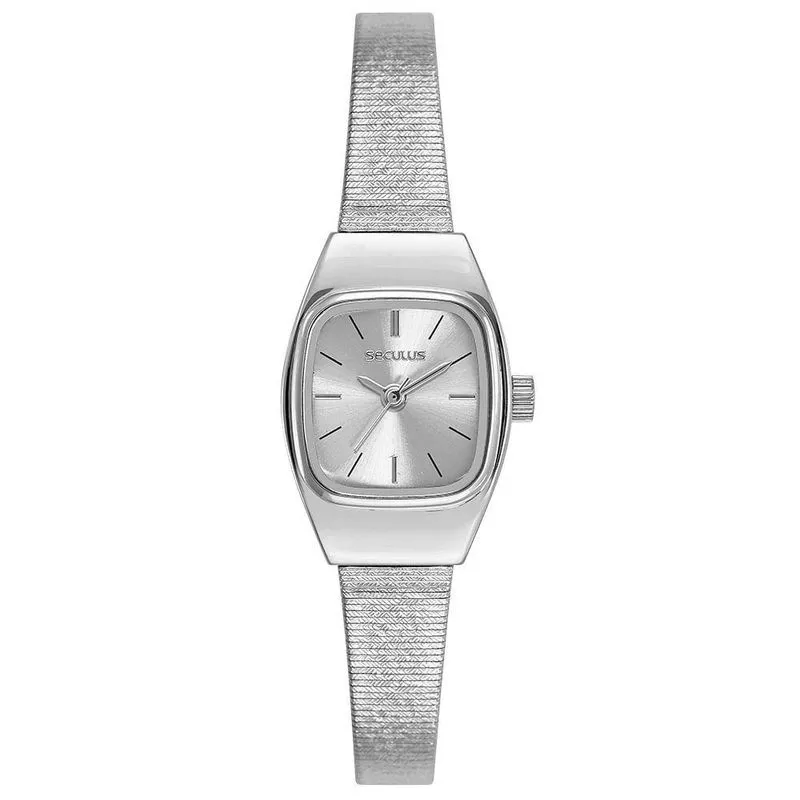 Relógio Feminino Retangular Minimalista Prata Aço Inox Séculus