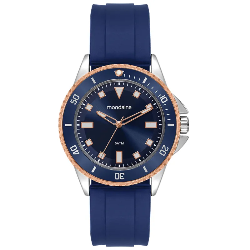 Relógio Masculino Bisel Azul Pulseira em Silicone