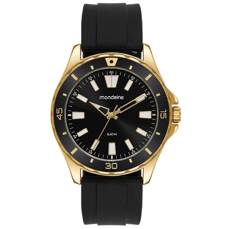 Relógio Masculino Bisel Dourado Pulseira Silicone