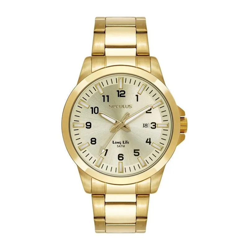 Relógio Seculus Masculino Casual Dourado