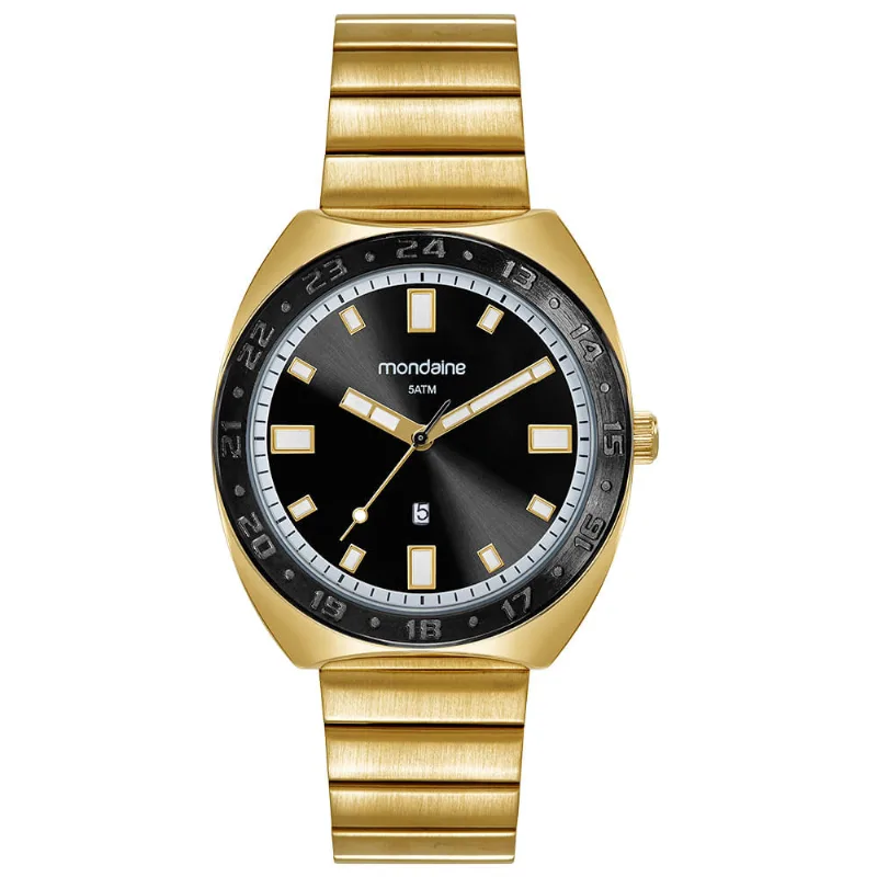 Relógio Masculino Dourado Caixa Cushion com Calendário