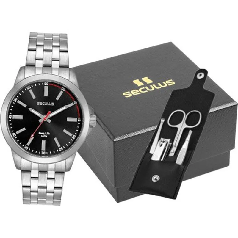Kit Relógio Masculino Seculus Prata 44295G0SVNA1K1