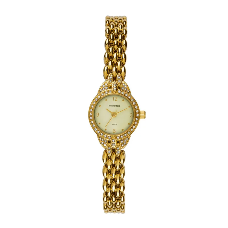 Relógio Feminino Dourado Cristais Cravejados