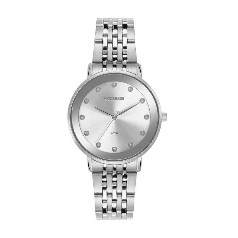 Relógio Feminino Analógico Aço Inox com Glitter Prata Séculus