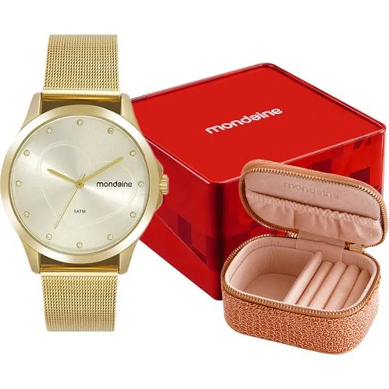Kit Relógio Feminino Mondaine Dourado 32775LPMKDE1K2